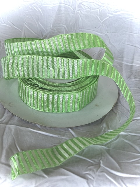 Satin Ribbon Stripe Lime/White R271