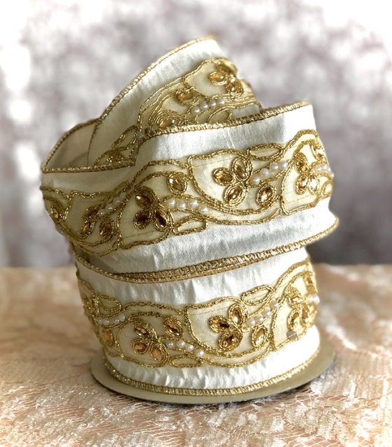 Embroidered Satin Ribbon Cream/Gold RH
