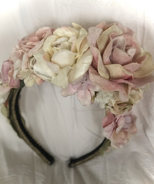 Bespoke Velvet Flower Hair-band Fairy Pink/Cream
